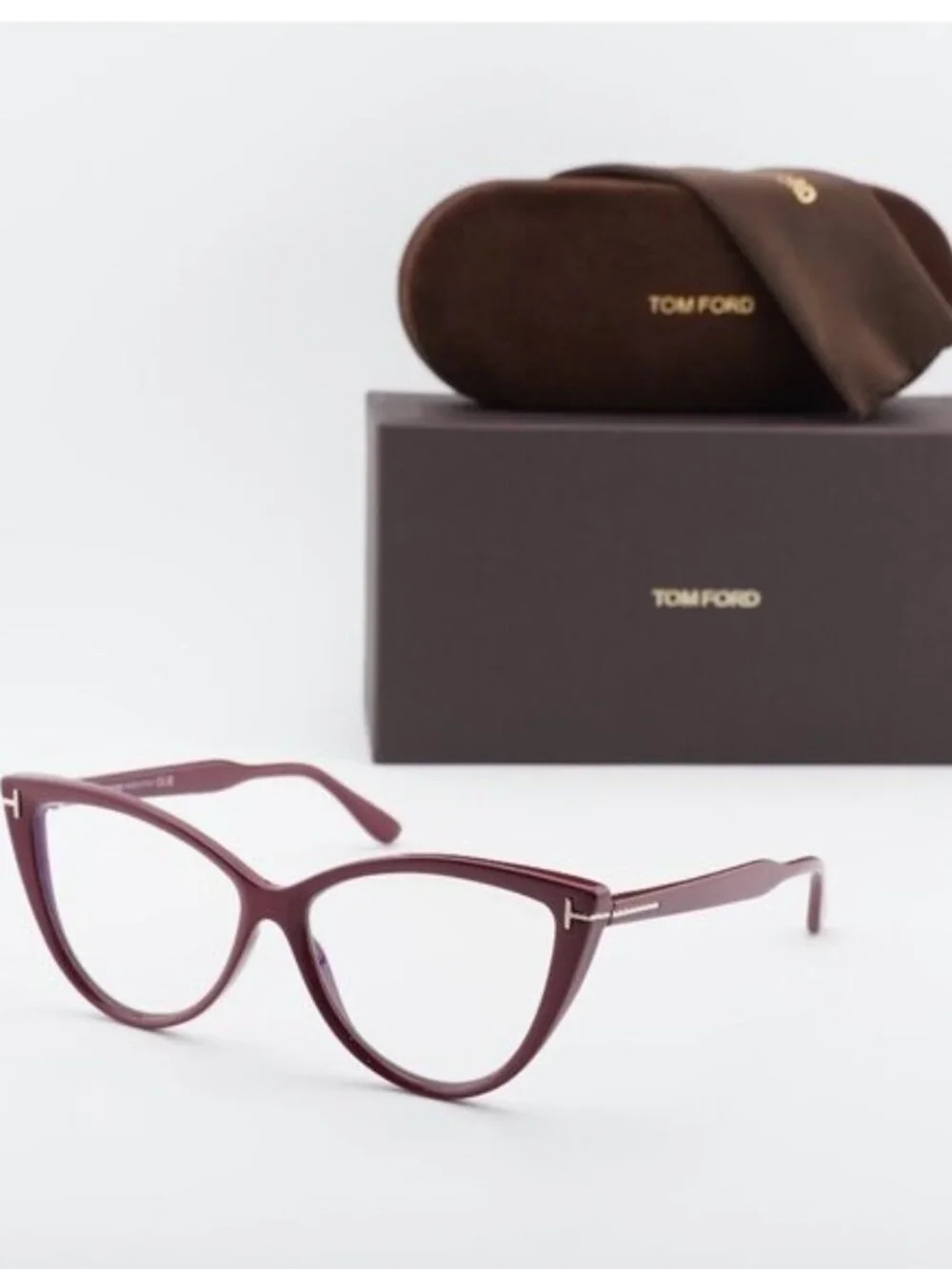 Tom Ford FT5843-B 074 Cat Eye Eyeglasses 56mm - Bordeaux/Blue Light Block